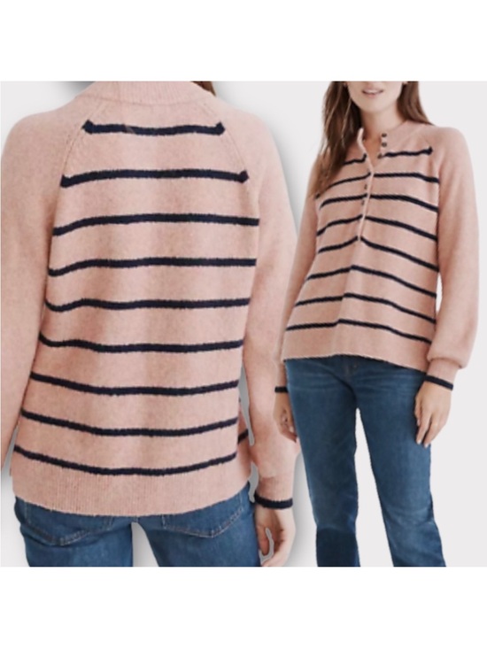 Madewell Sweaters - Madewell Pink and Navy Striped Crewneck Sweater